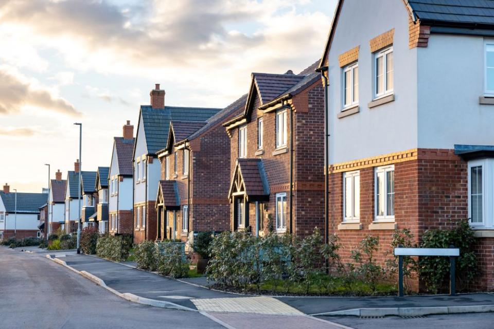 Row of houses at sunset